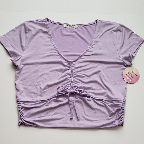 FULL CIRCLE TRENDS Front Drawstring Short Sleeve Top - Picture 2 of 5